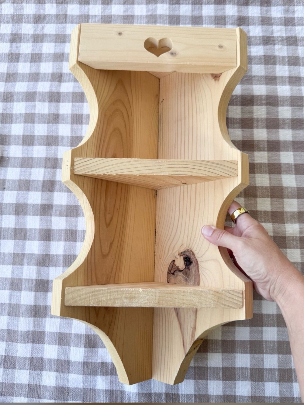 Natural Wood Heart Accent Wall Shelf